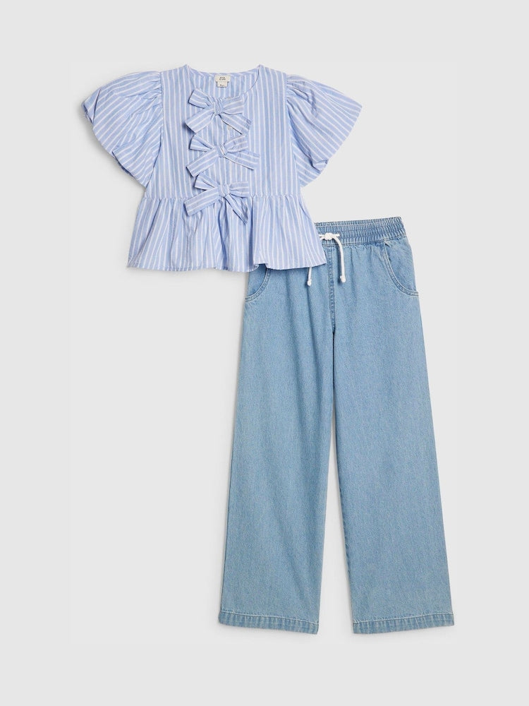 River Island Blue Seersucker Top & Jeans Set