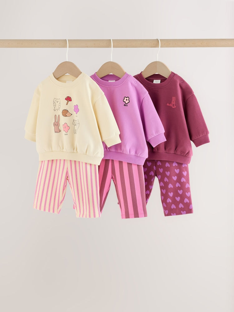 Purple Sweat Top And Joggers Set 3 Pack (0mths-2yrs) - Purple / 12 - 18 Months (80 - 86cm)