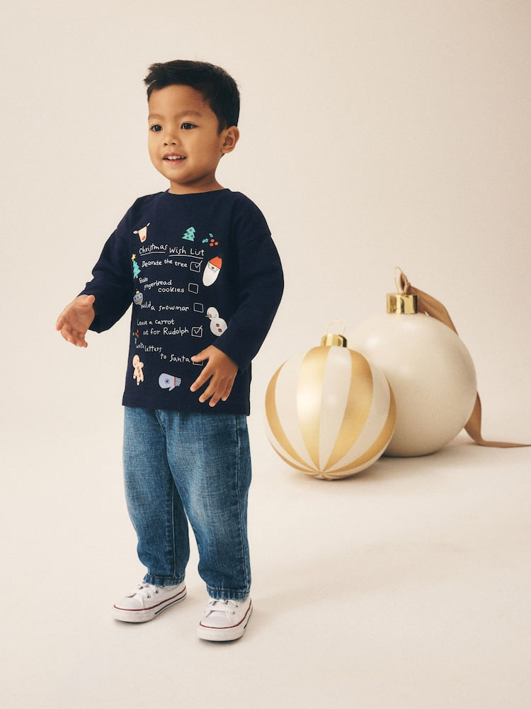 Navy Christmas Wish List Long Sleeve Christmas