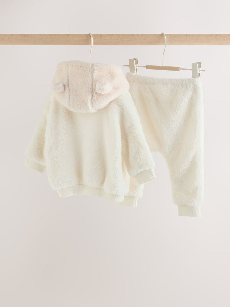 Cream Fleece Hooded Top and Joggers Baby Set (0mths-2yrs)