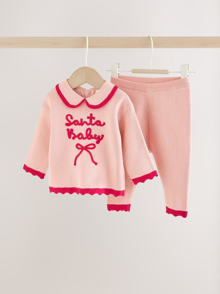 Pink Santa Knitted Baby Jumper and Leggings Set (0mths-2yrs)