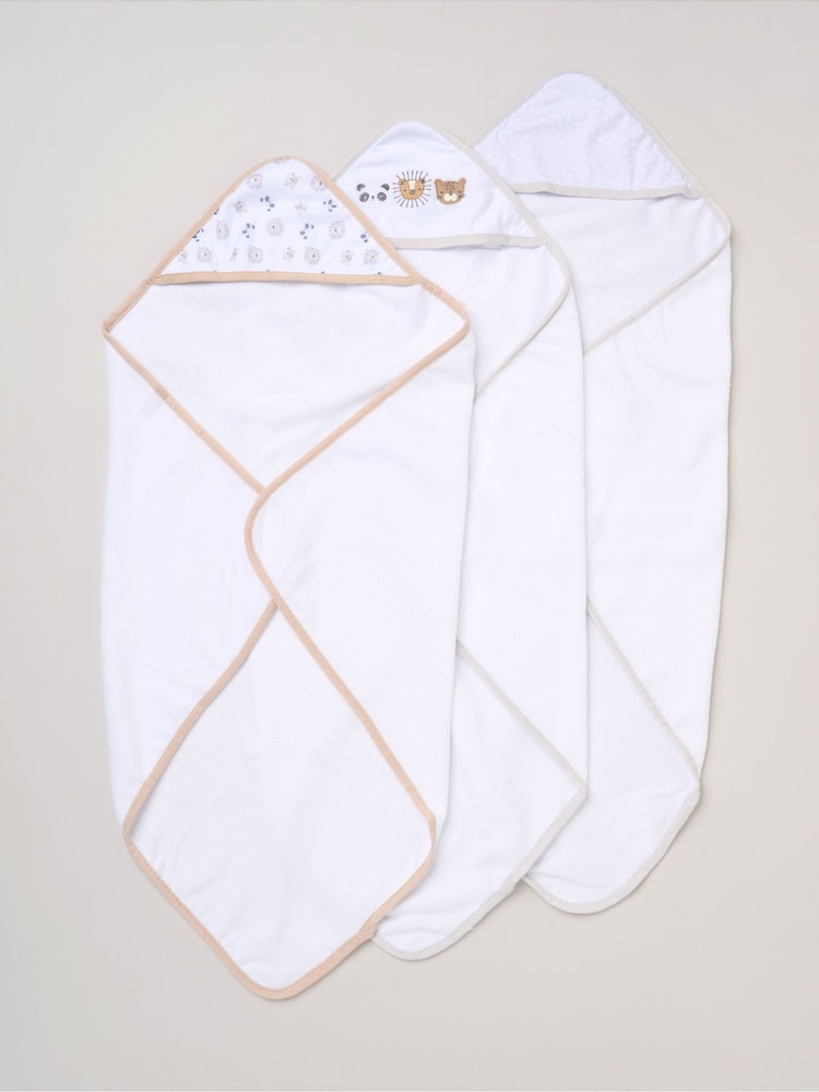 Rock-A-Bye Baby Boutique White Hooded Towels and Wash Cloth Set 3 Pack