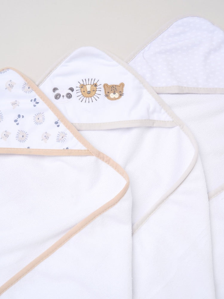 Rock-A-Bye Baby Boutique White Hooded Towels and Wash Cloth Set 3 Pack