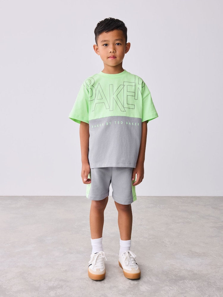 Baker by Ted Baker Green/Grey Colourblock T-Shirt and Shorts Set