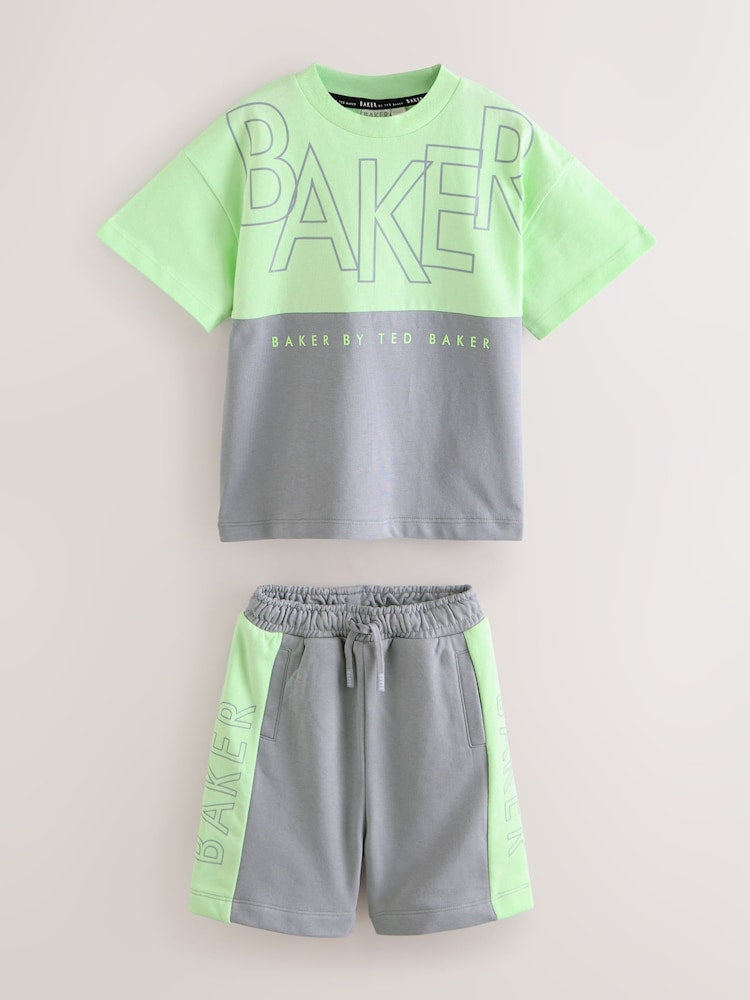 Baker by Ted Baker Green/Grey Colourblock T-Shirt and Shorts Set