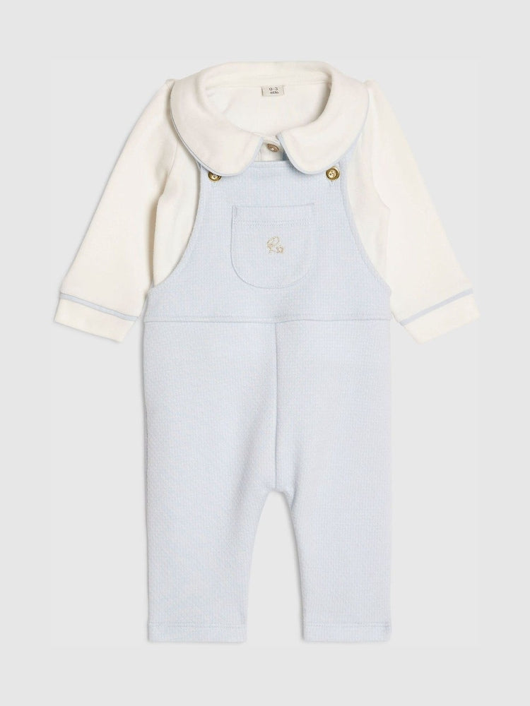 River Island Blue Long Sleeve Polo Shirt & Dungarees Set