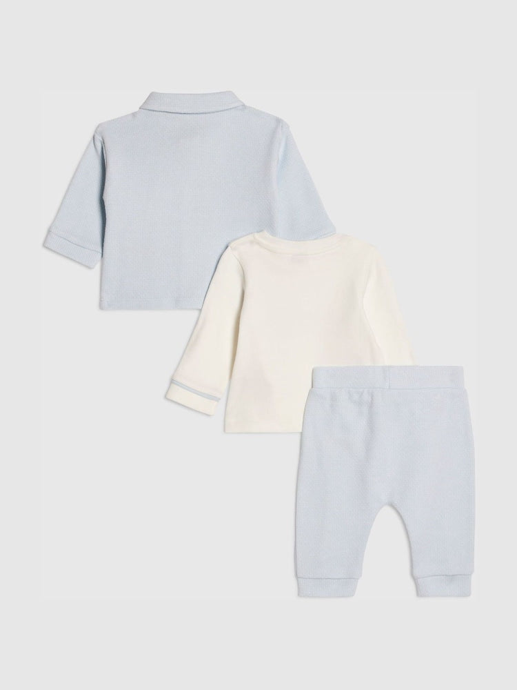 River Island Blue Jacquard Shacket & Joggers Set 3 Piece