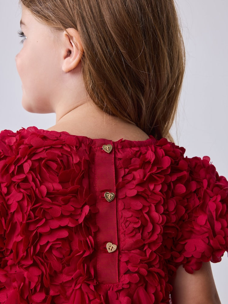 Baker by Ted Baker Red 3D Textured Floral Mesh Godet Dress