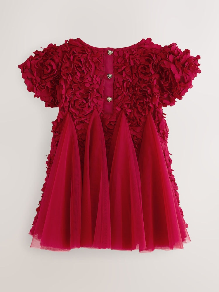Baker by Ted Baker Red 3D Textured Floral Mesh Godet Dress