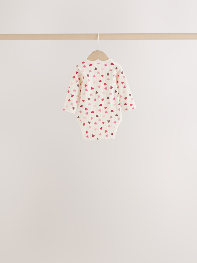 Red/Pink Bow Long Sleeve Baby Bodysuits 5 Pack