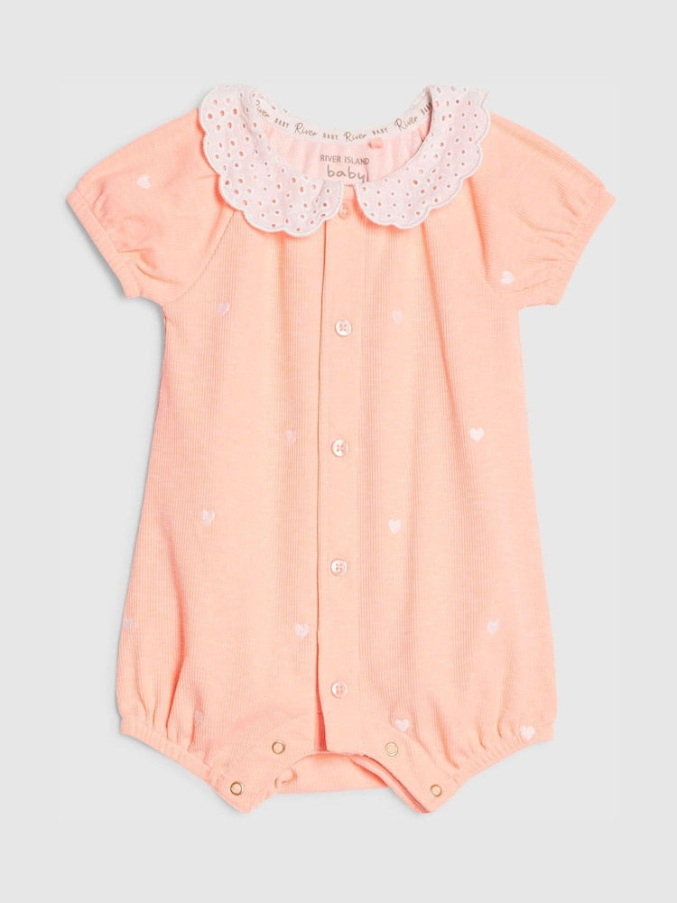 River Island Coral Pink Heart Print Collared Romper