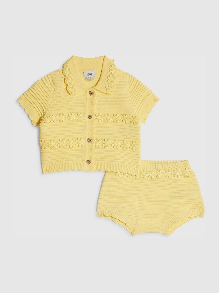 River Island Yellow Daisy Cardigan & Short Set