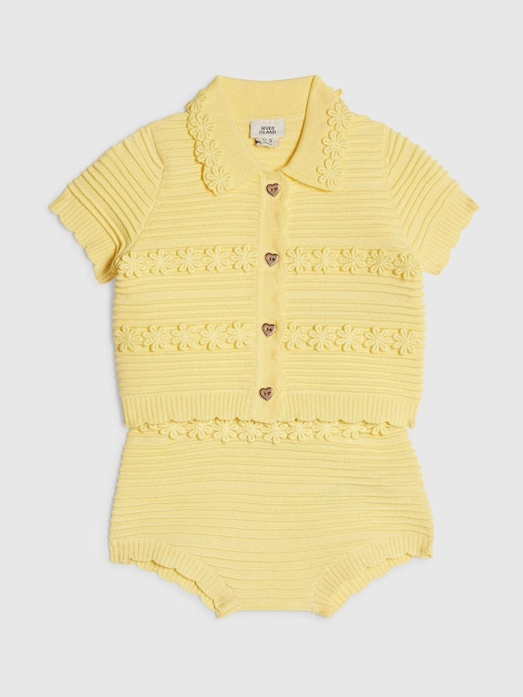 River Island Yellow Daisy Cardigan & Short Set