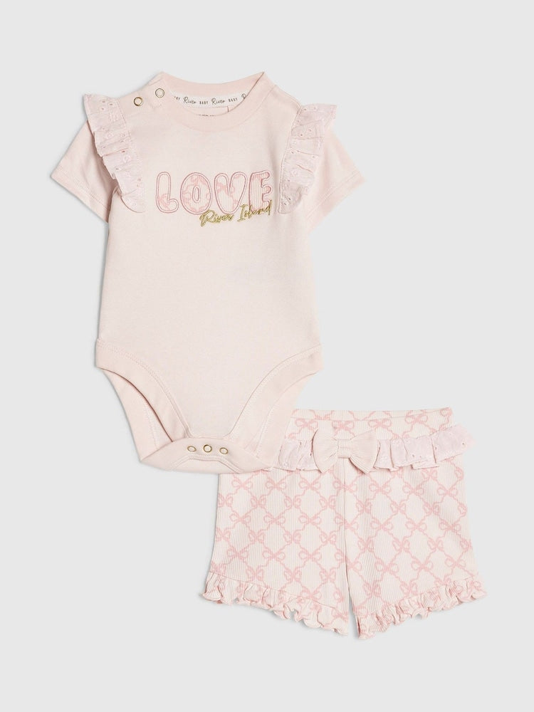 River Island Pink Love Bodysuit & Shorts Set