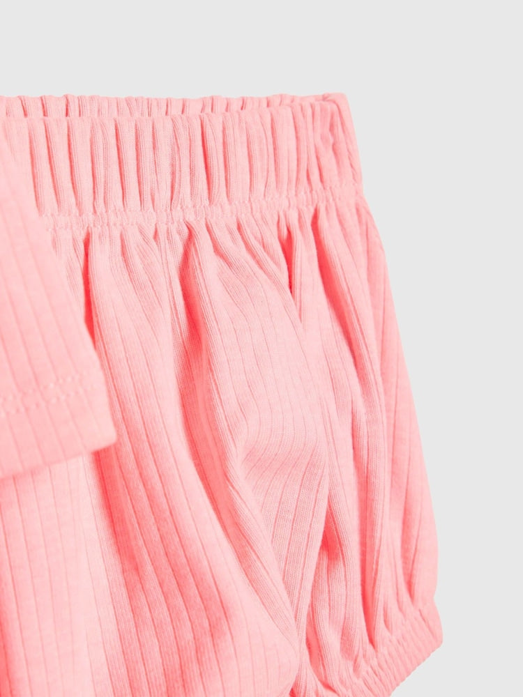 River Island Pink Bow Peplum Rib Top and Shorts Set