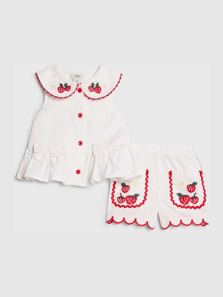 River Island White Strawberry Peplum Blouse & Short Set