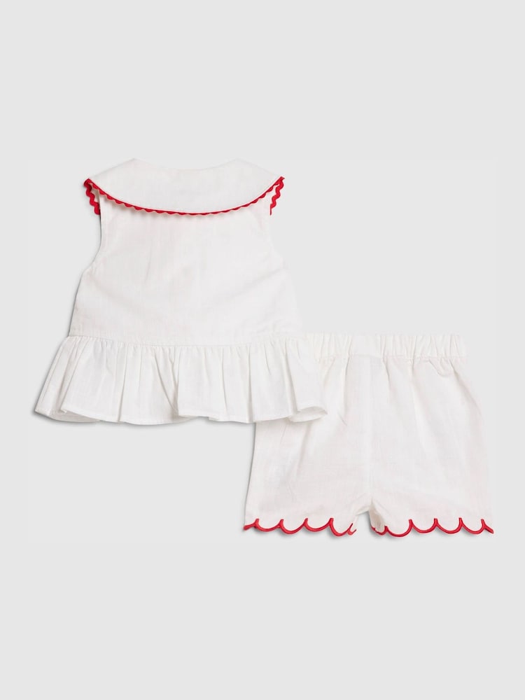 River Island White Strawberry Peplum Blouse & Short Set