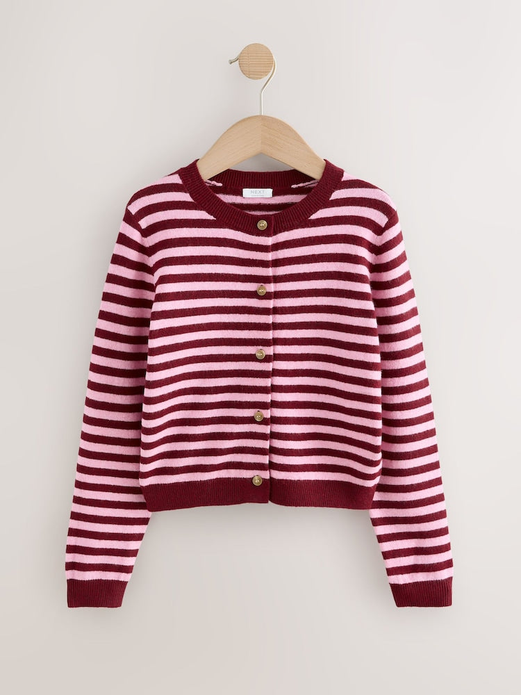 Pink and Berry Stripe Knit Cardigan (3-16yrs) - Size 3 Years (98cm) - Pink and Berry Stripe