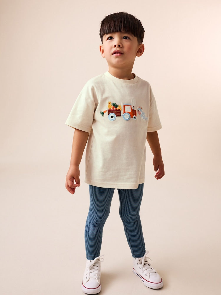 Neutral Farm Animals Short Sleeve T-Shirt and Leggings Set (3mths-7yrs) - Neutral Farm Animals / 12-18 Months (80-86cm)