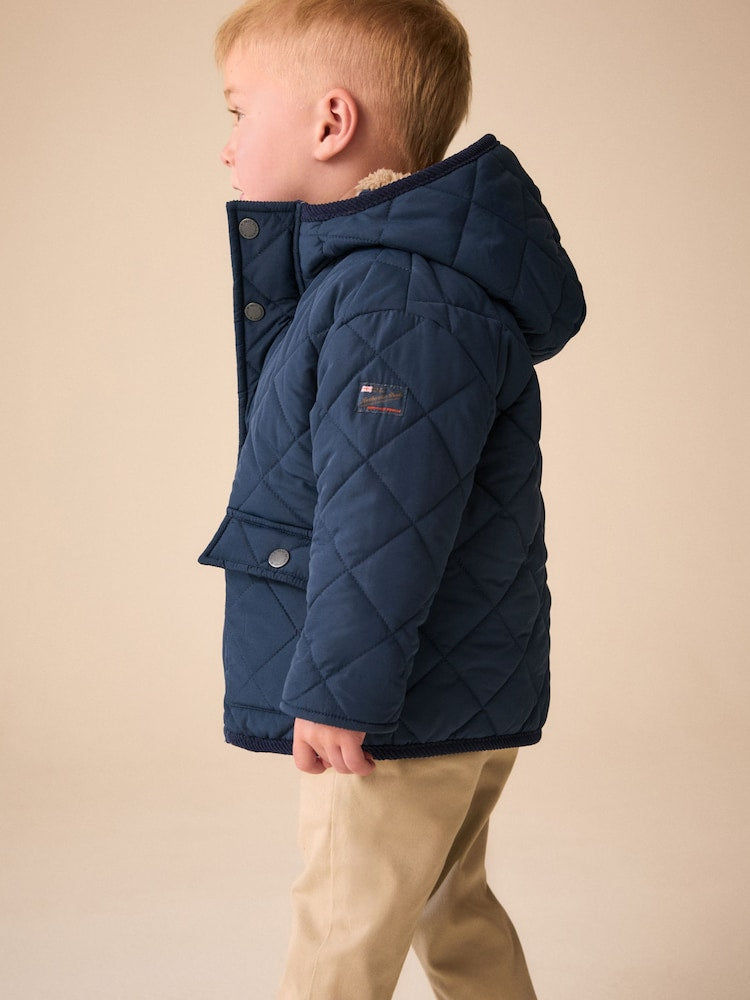 Navy Quilted Borg Lined Coat (3mths-7yrs) - Navy / 12 - 18 Months (80 - 86cm)