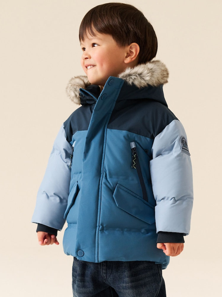Blue Colour Block Waterproof Padded Coat (12mths-10yrs) - Block / 12-18 Months (80-86cm)