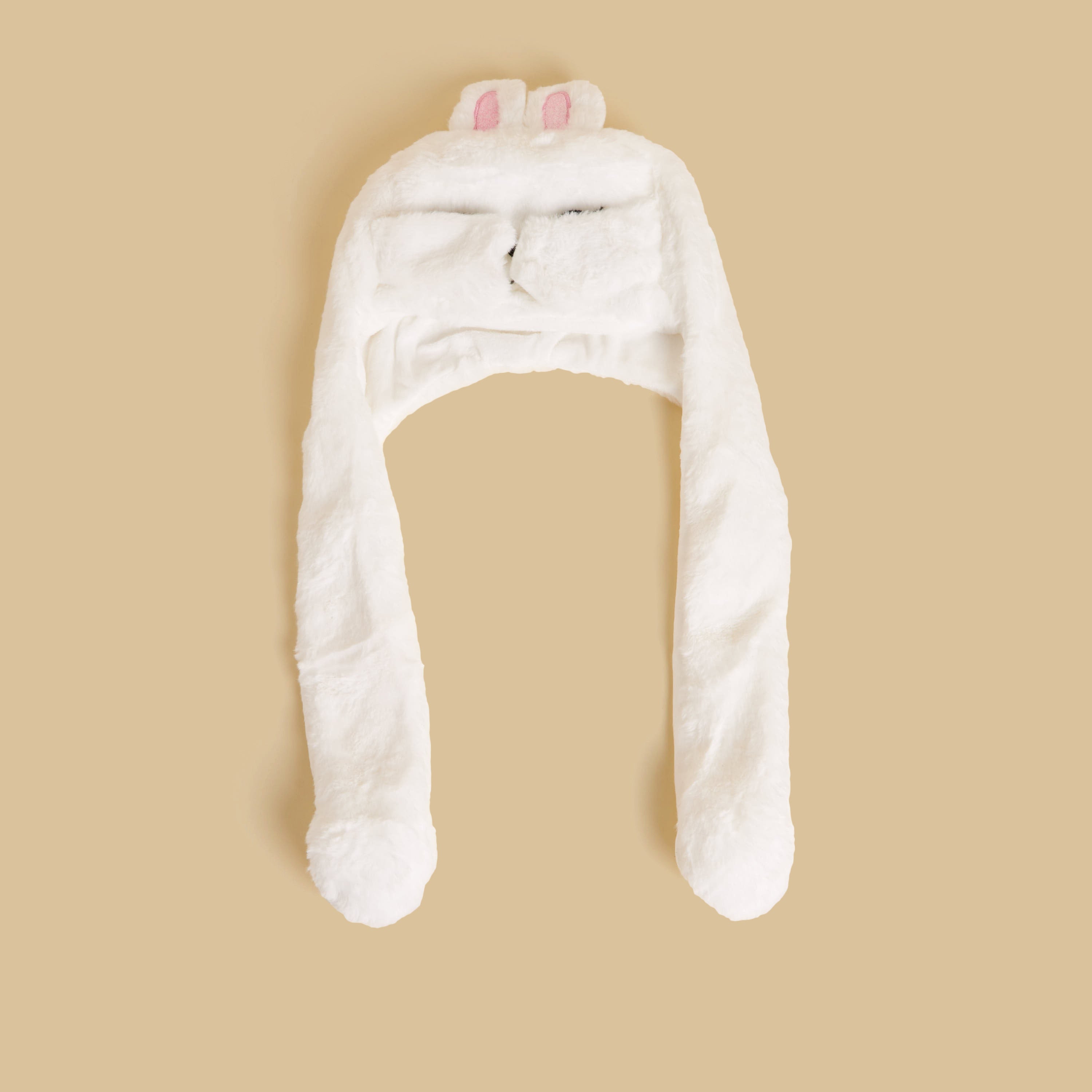 Bunny Plush Cap with Moving Ears - White