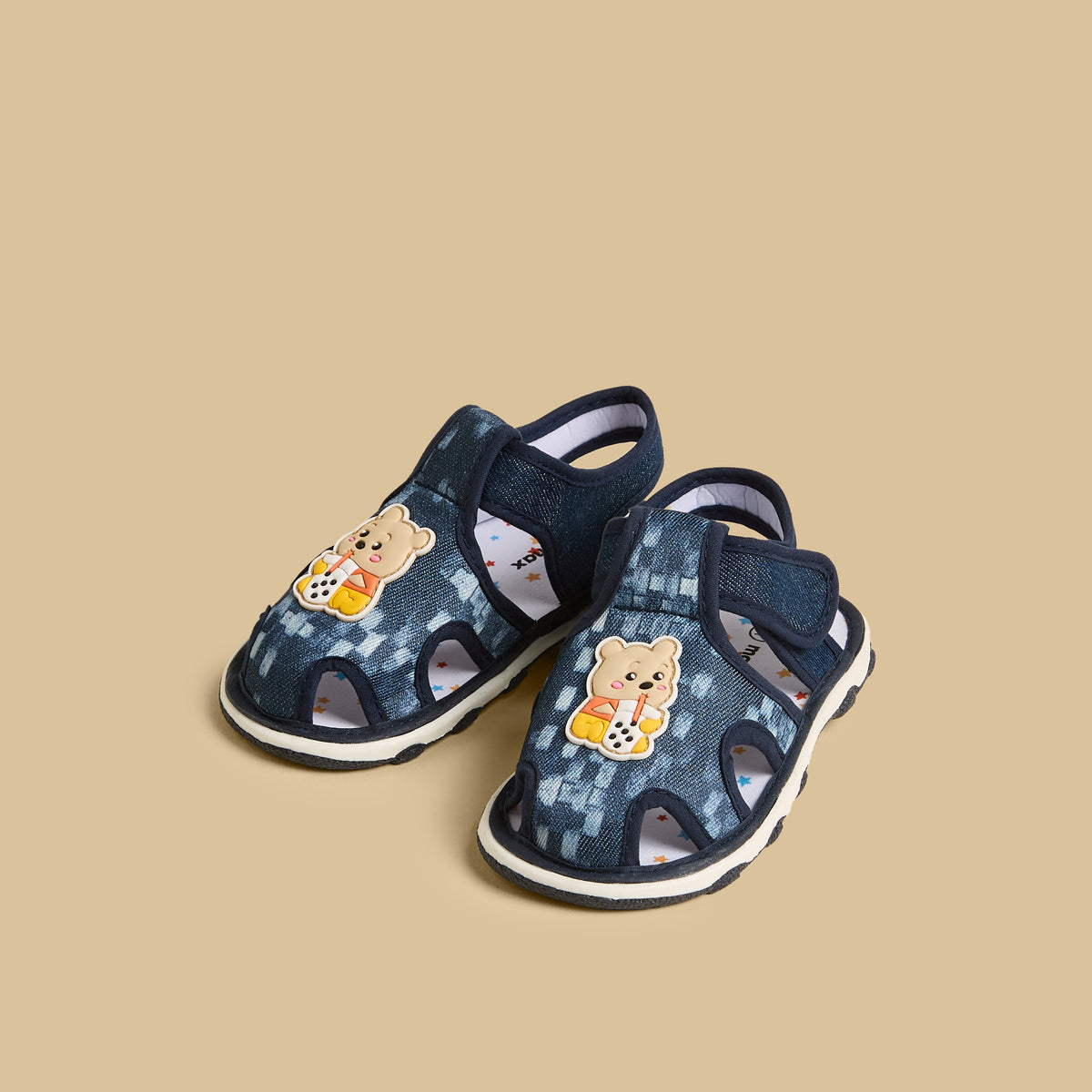 Printed Sandals with Hook and Loop Closure