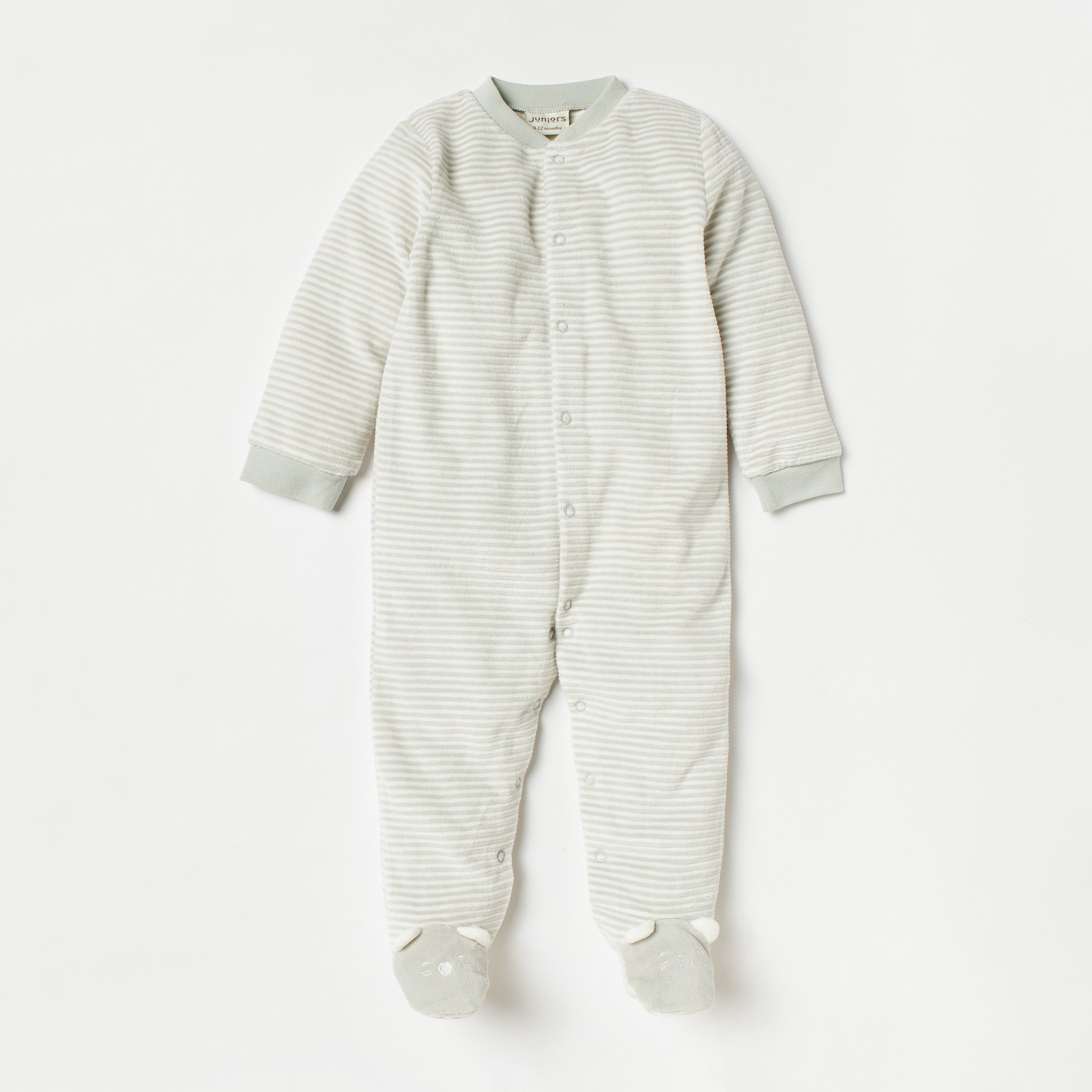 Juniors Striped Closed Feet Sleepsuit with Long Sleeves - Grey / 9-12 mths