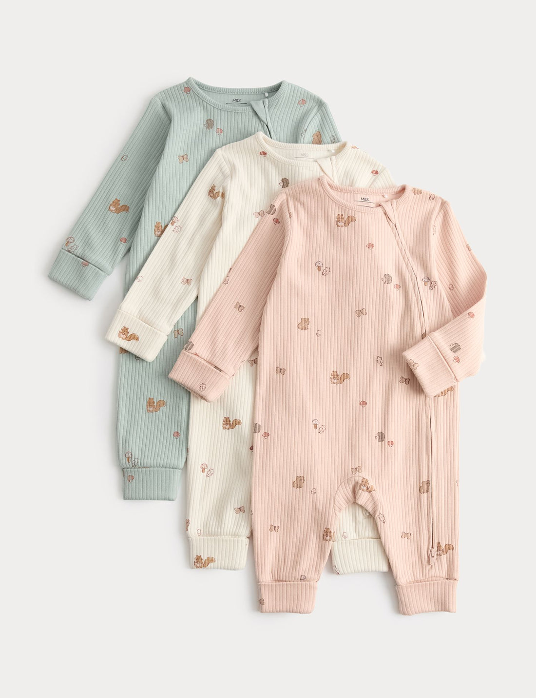 3 Pack Cotton Rich Woodland Sleepsuits (7lbs-3 Yrs)
