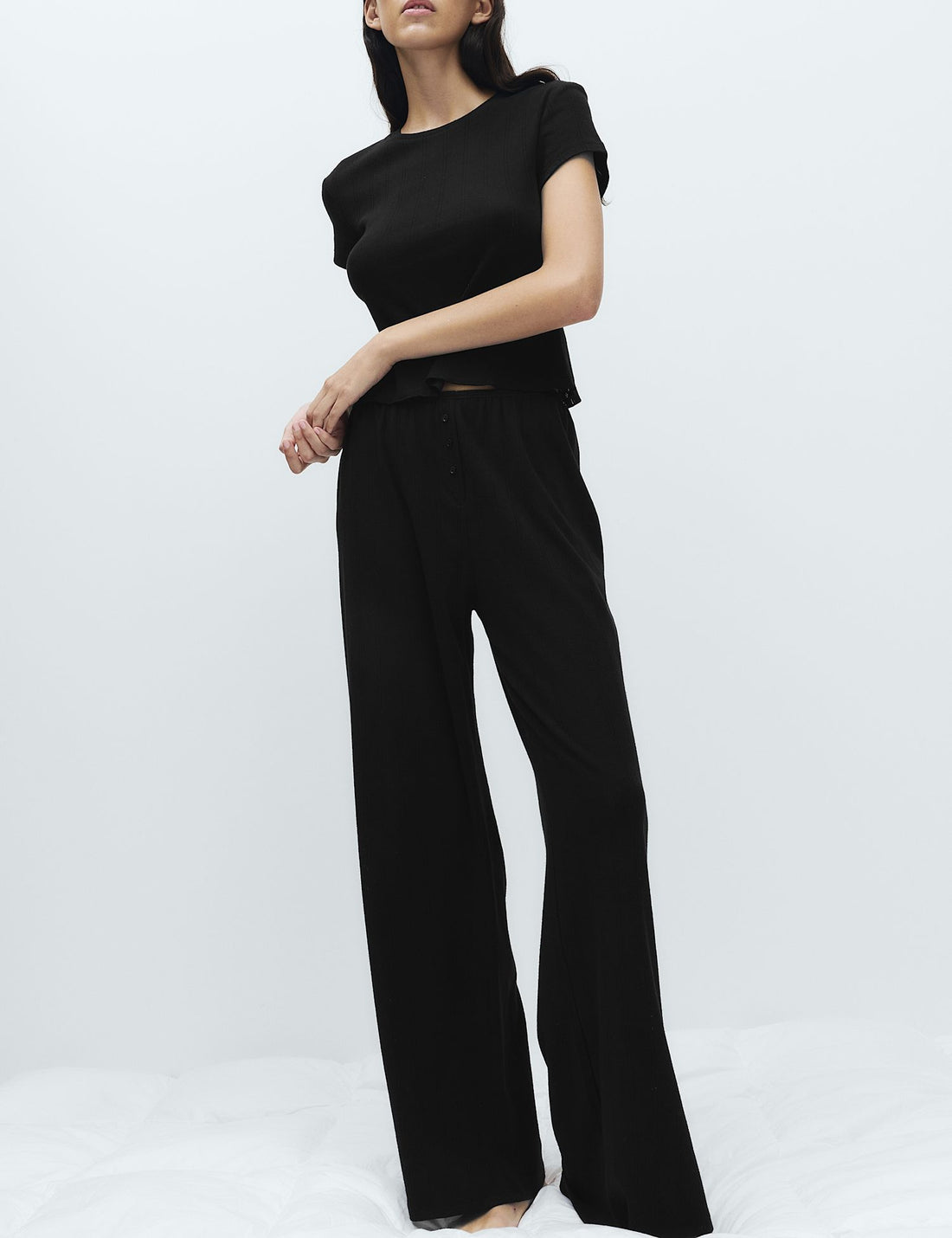 Pure Cotton Pointelle Wide Leg Pyjama Bottoms
