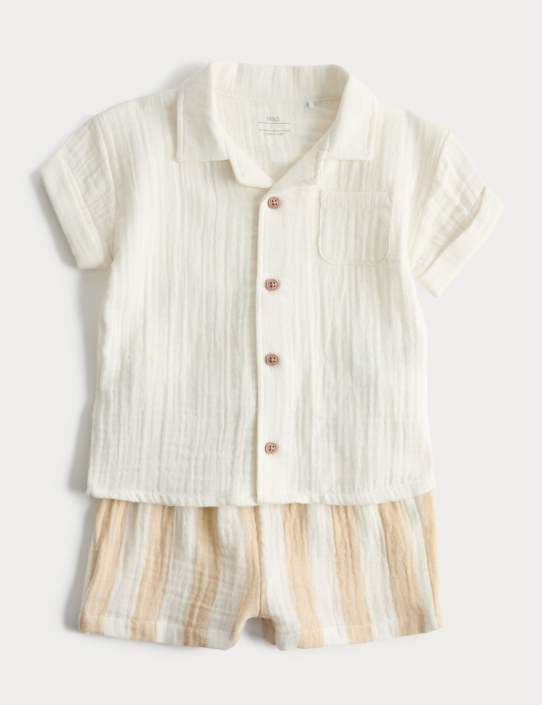 2 Piece Double Cloth Shirt and Striped Shorts Outfit (0-5 Yrs) - CALICO / 12-18 Months