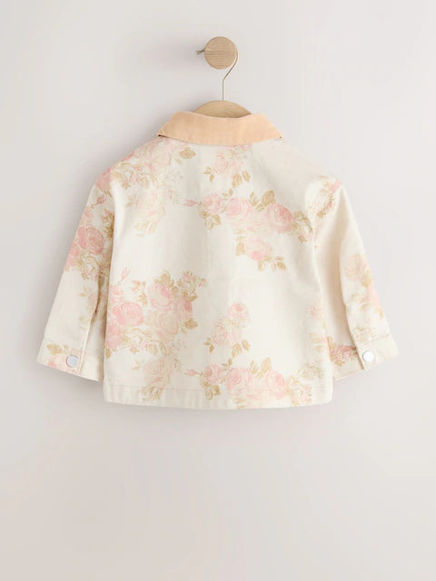 Ecru Floral Cord Collar Denim Jacket (3mths-7yrs)