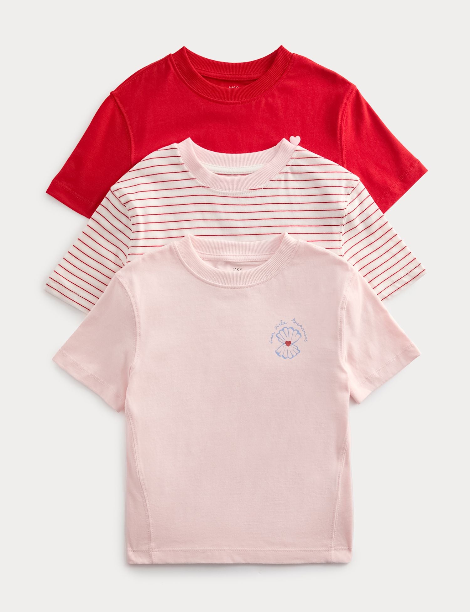 3 Pack Pure Cotton Seaside Tops (2-8 Yrs) - PALE PINK / 3-4 Years