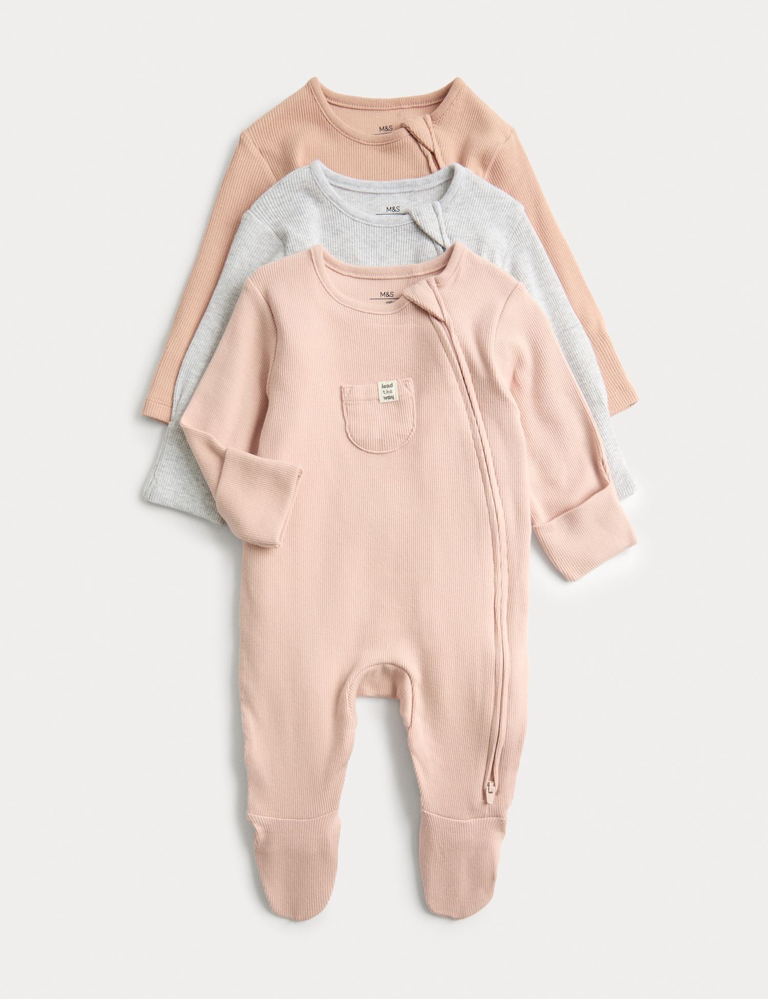 3 Pack Cotton Rich Ribbed Sleepsuits (6&
