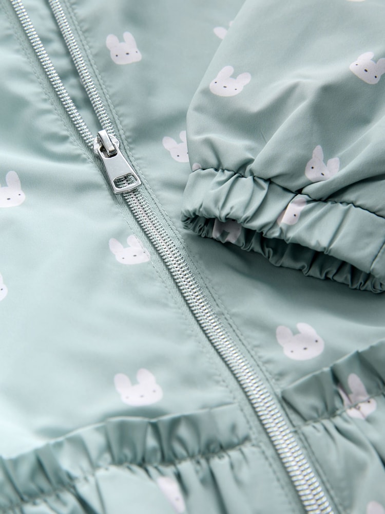 Sage Bunny Printed Shower Resistant Frill Hem Raincoat