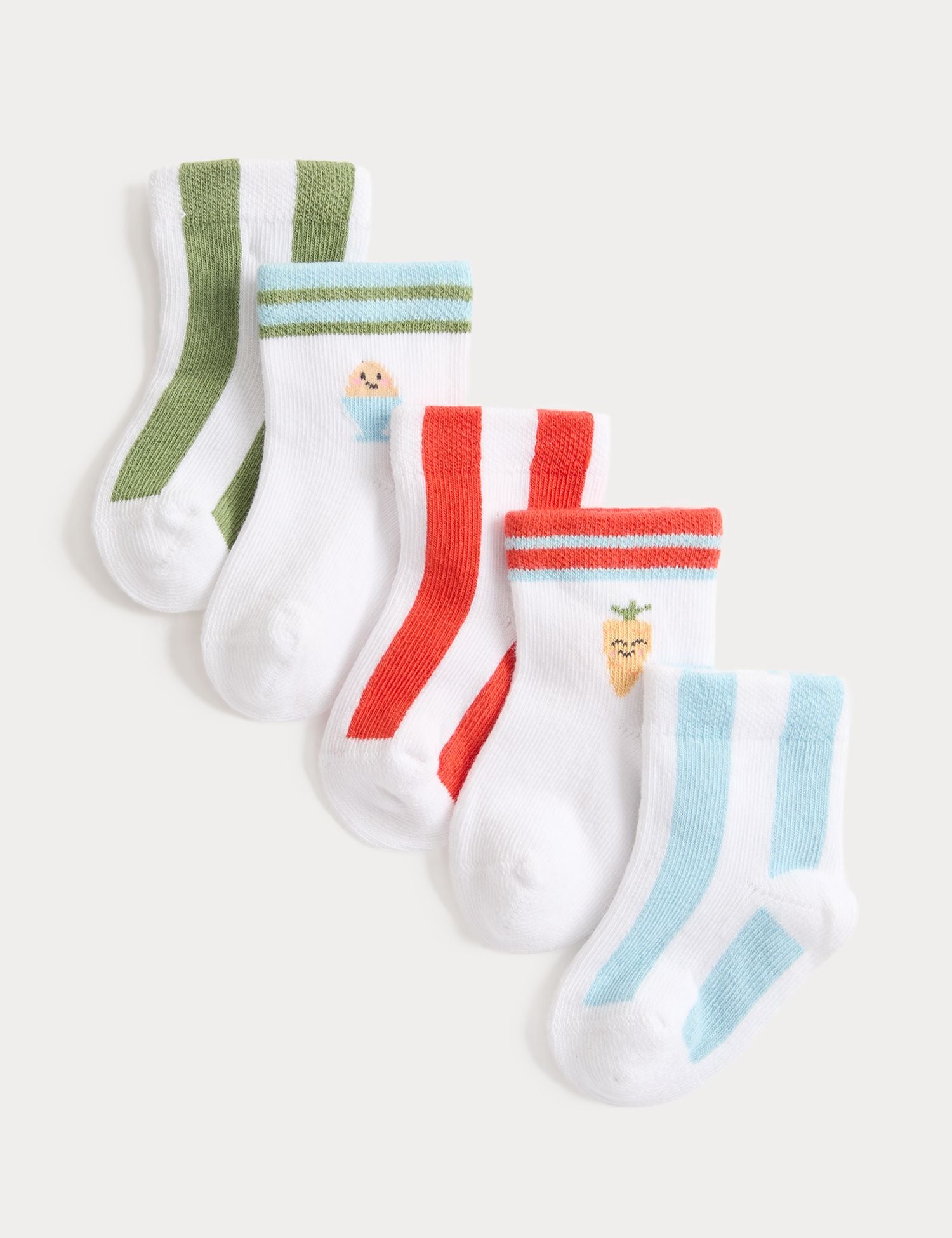 5 Pack Cotton Rich Striped Baby Socks (0-24 Months) - WHITE MIX / 12-24