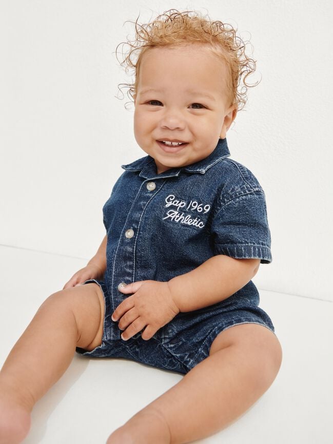 baby denim gap logo shorty one piece