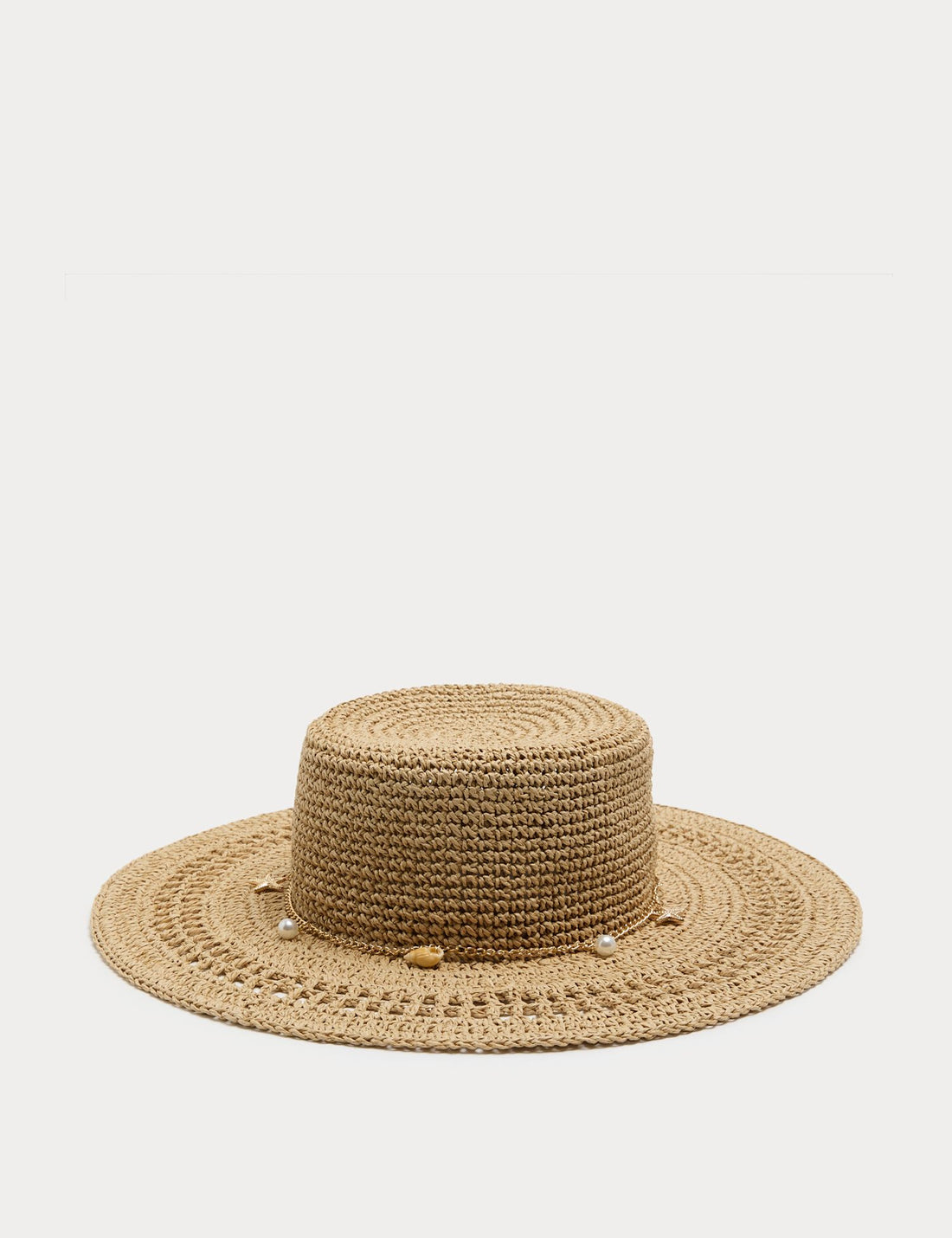 Shell Detail Floppy Fedora Hat - NATURAL / Small-Medium