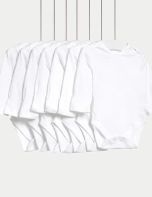 7 Pack Pure Cotton Long Sleeve Bodysuits (5lbs-3 Yrs) - WHITE / 12-18 Months
