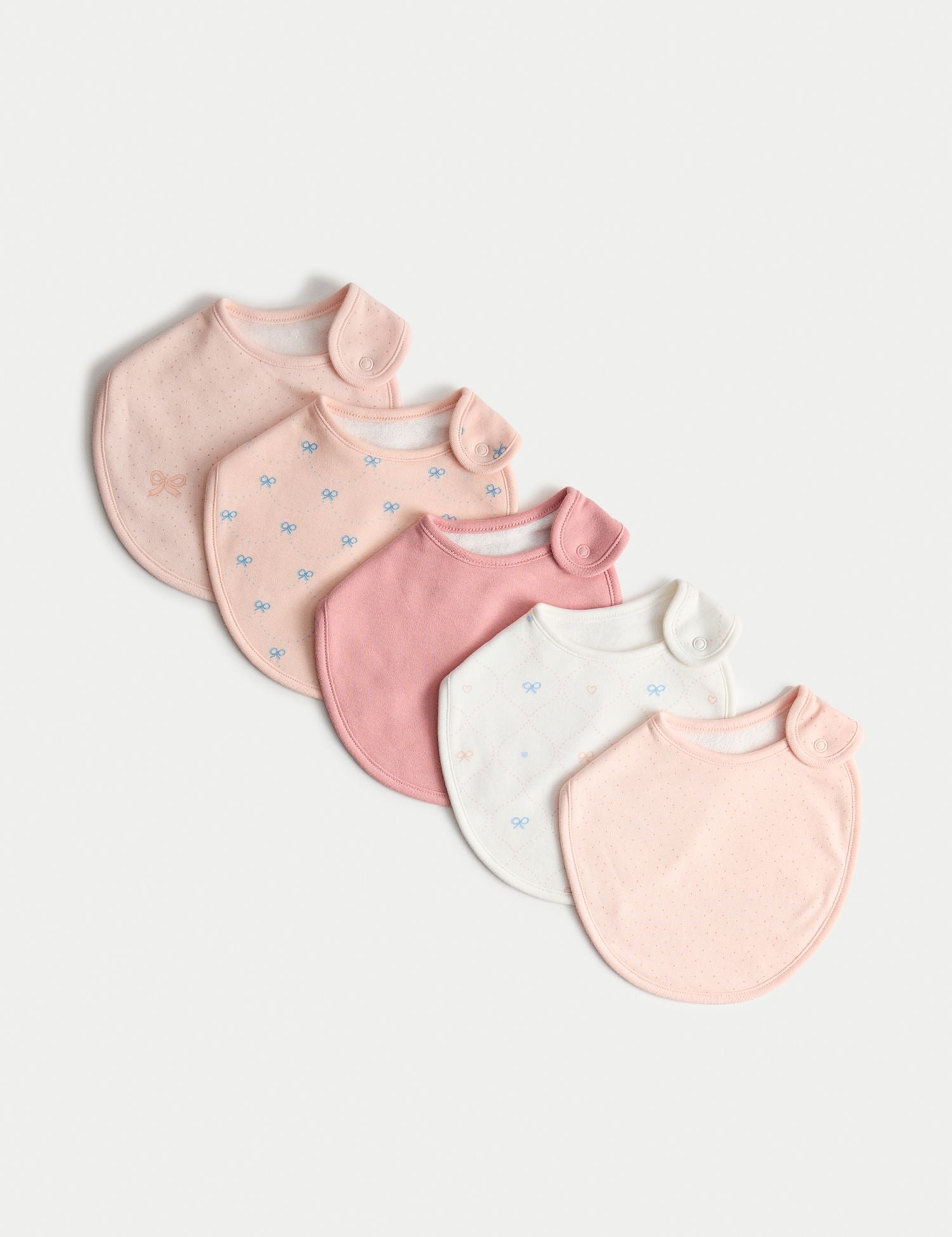 5 Pack Cotton Rich Bow Dribble Bibs - APRICOT MIX / 1SIZE