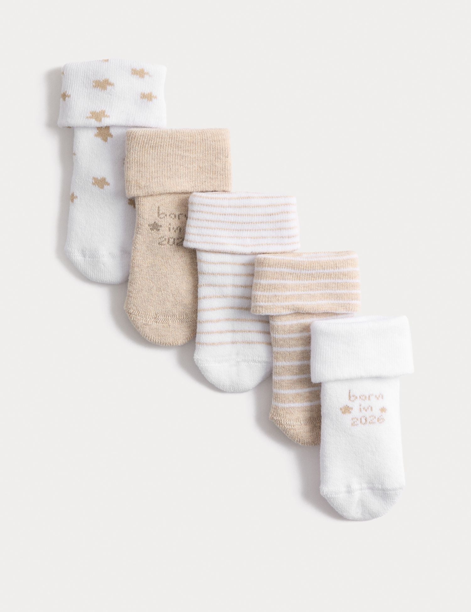 5 Pack Cotton Rich Terry Born in 2026 Socks (0-12 Mths) - WHITE MIX / Newborn