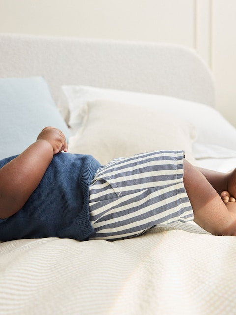 Navy Blue Knitted Top and Woven Shorts Baby Set (0mths-2yrs)