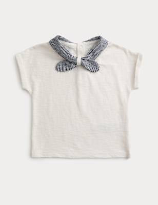 Pure Cotton Tie Neck T-Shirt (0 Mths-3 Yrs) - WHITE MIX / 12-18 Months