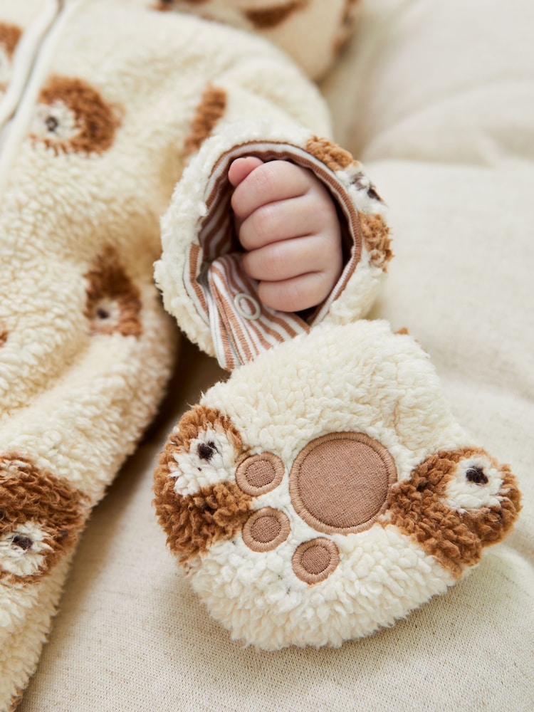 JoJo Maman Bébé Cream Bear Print Cosy Pramsuit