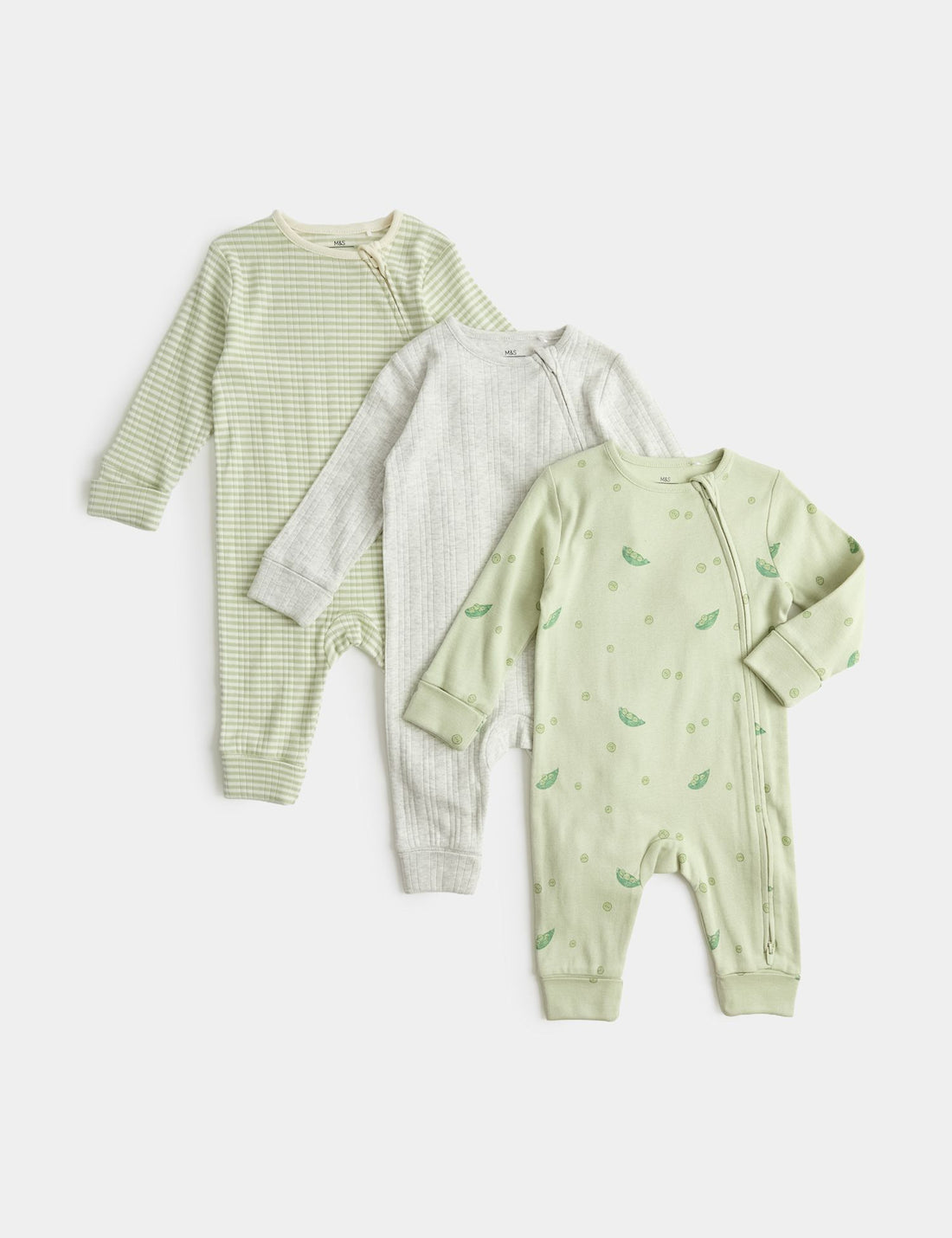 3 Pack Pure Cotton Peas Print Footless Sleepsuits (7lbs - 3 Yrs)