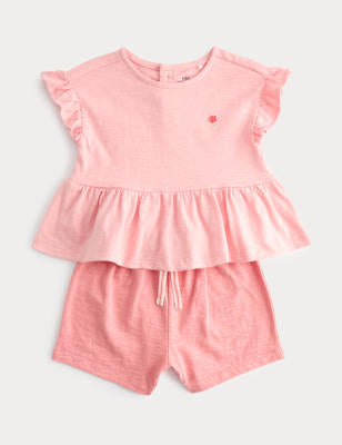 Pure Cotton Jersey Top & Short Outfit (0-5 Yrs) - PINK / 12-18 Months