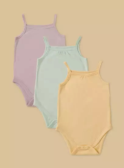 Pack of 3 - Sleeveless Bodysuit with Button Closure
