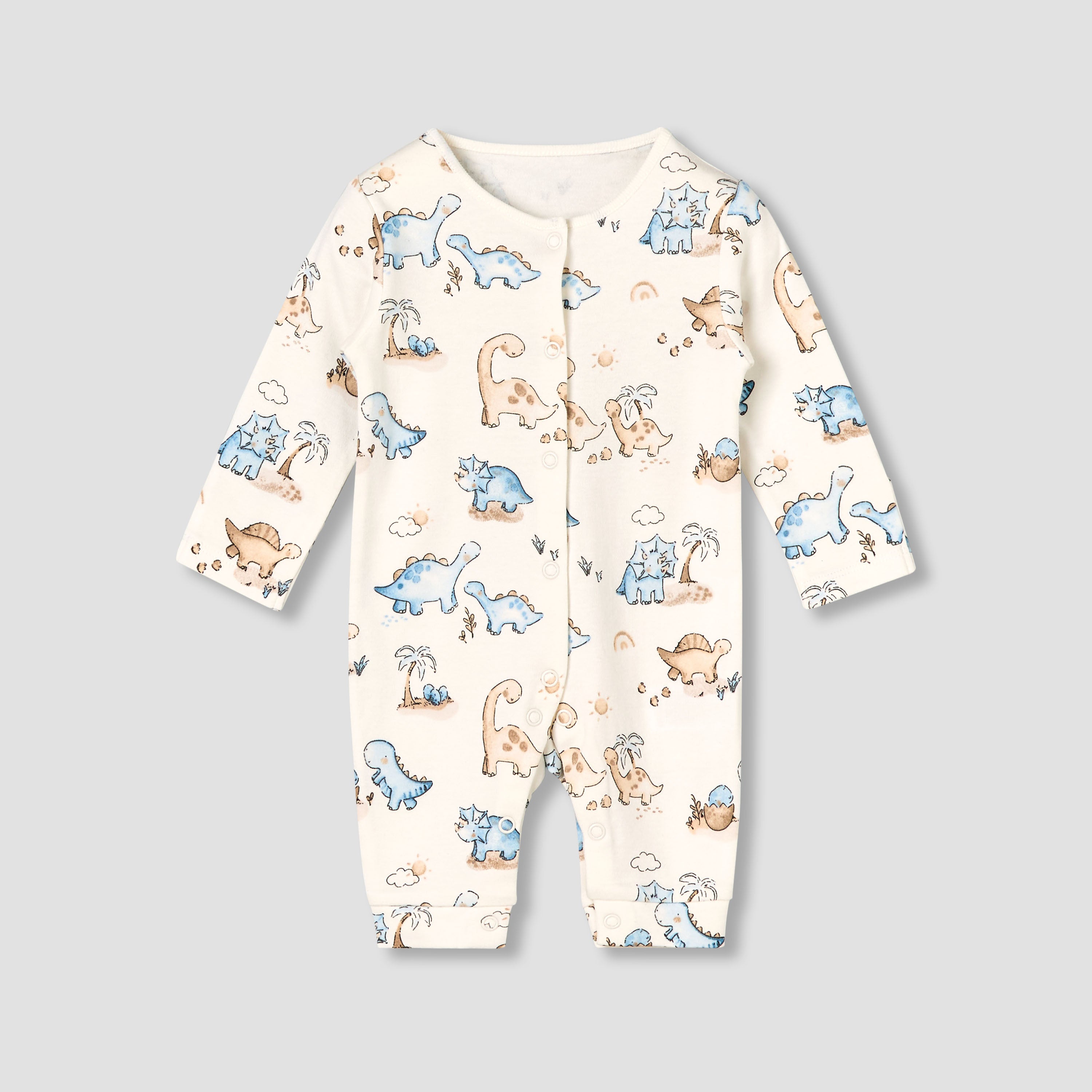 Pack of 3 Juniors Cotton Round Neck Long Sleeves Sleepsuit with Dinosaur Print