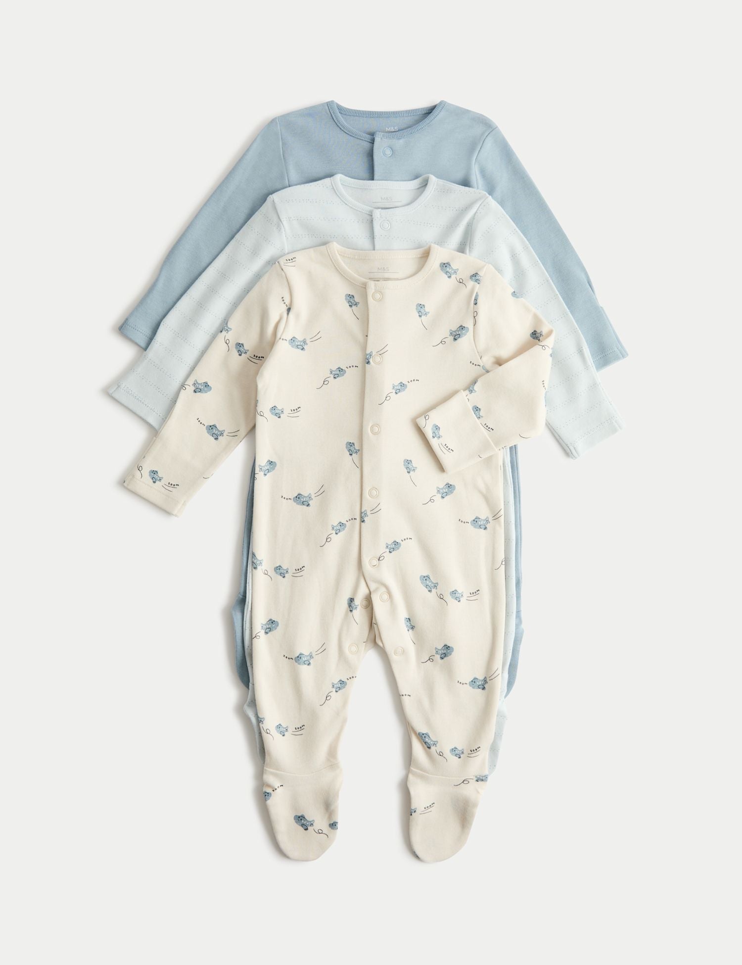 3 Pack Pure Cotton Plane Sleepsuits (5lbs-3 Yrs) - BLUE MIX / 12-18 Months