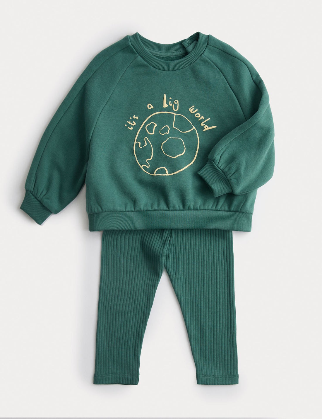 طقم سويت شيرت و وبنطلون ضيق بنقشة بيغ وورلد (0-3 سنة) - GREEN / 3-6 Months